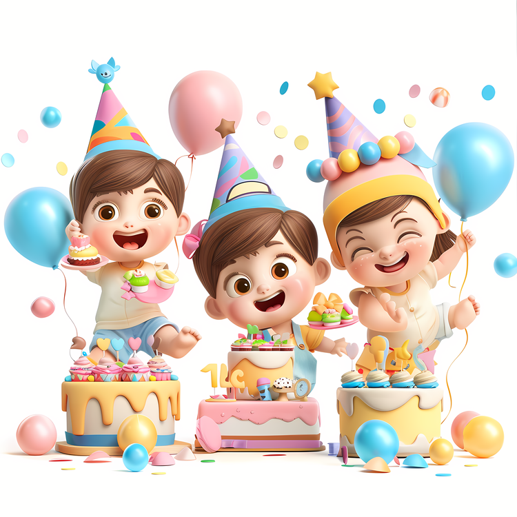 Newborn,Happy Birthday Party,Cake And Balloons