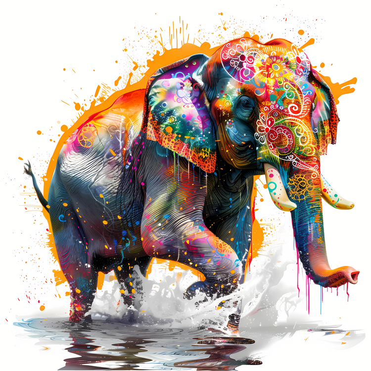 Songkran,Elephant,Watercolor Painting