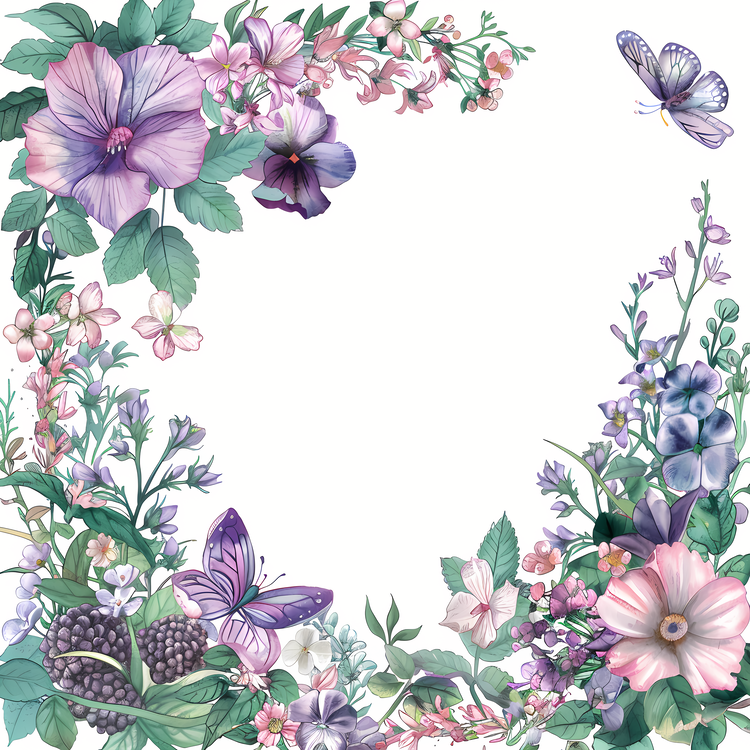 Summer Frame,Purple Flowers,Vintage