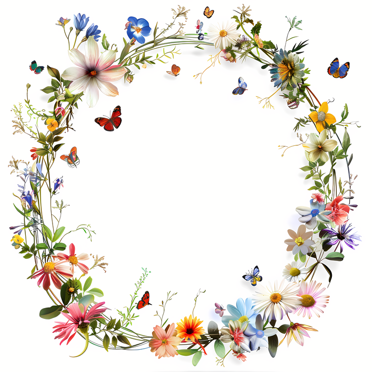 Summer Frame,Floral Wreath,Butterflies