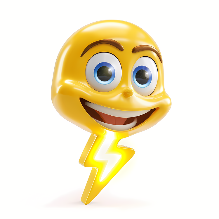 3d Cartoon,Yellow Emoticon,Lightning Bolt