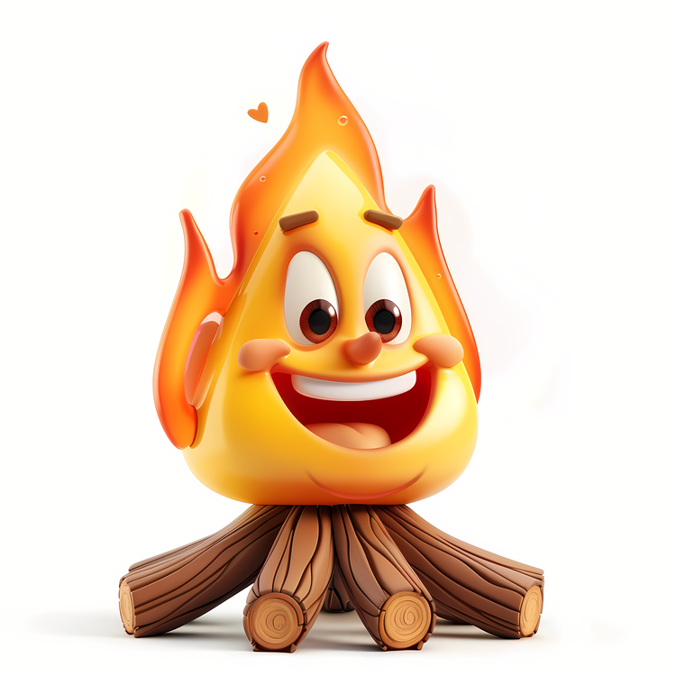 3d Cartoon,Emoji Fire,Happy Campfire