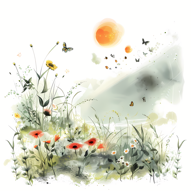Summer Begins,Wildflowers,Landscape Painting