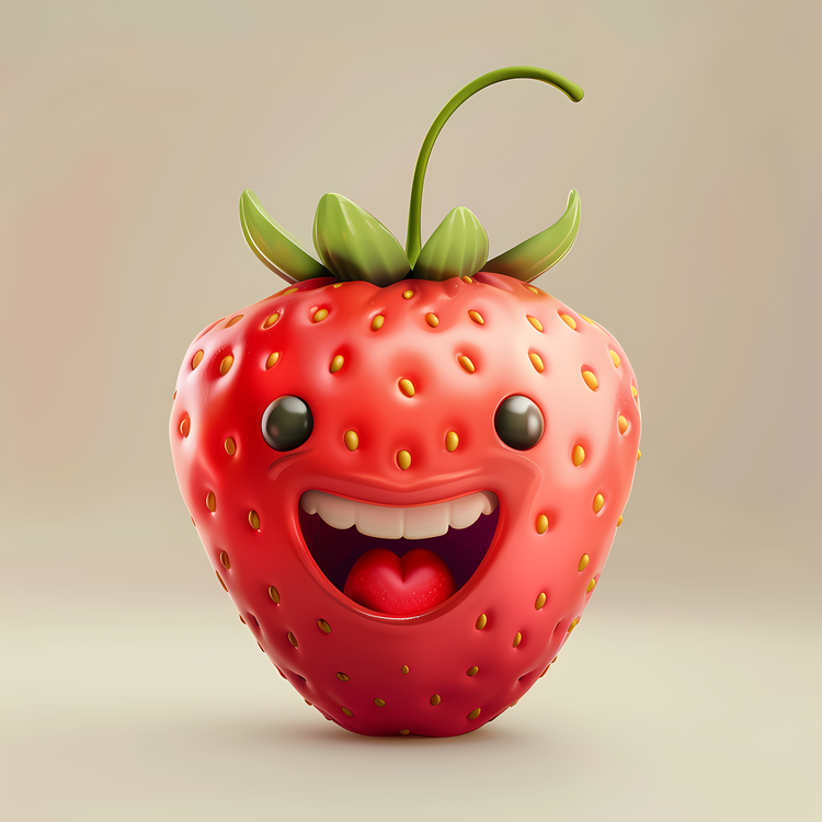 3d Cartoon Fruit,Smiling Strawberry,Cute Strawberry