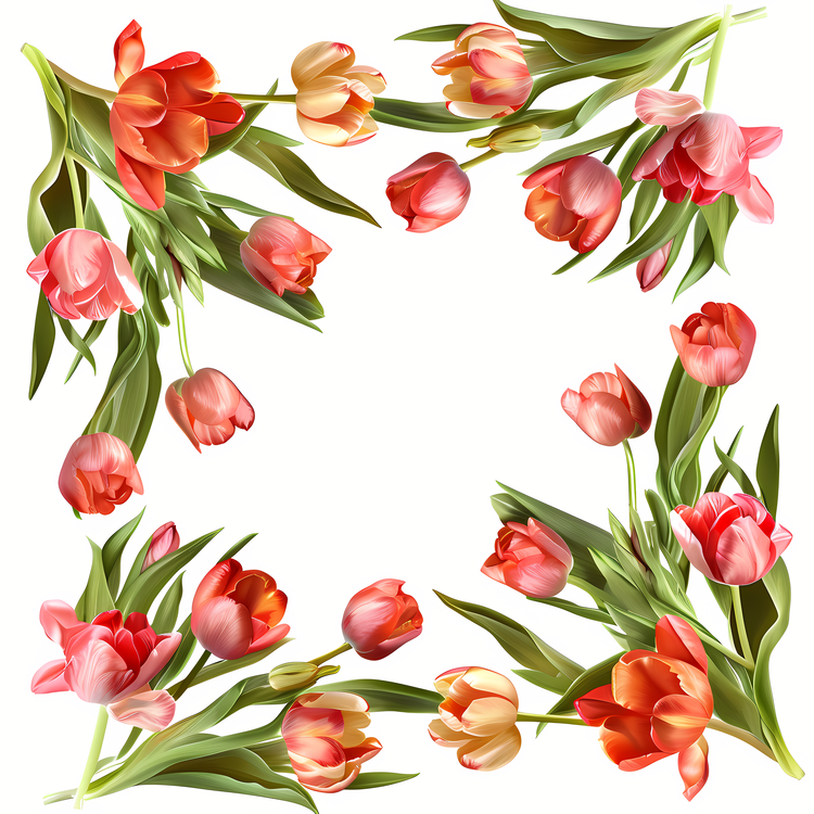 Summer Frame,Pink Tulips,Floral Background