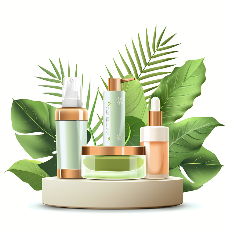Skincare,Green Leaves,Cosmetic Products