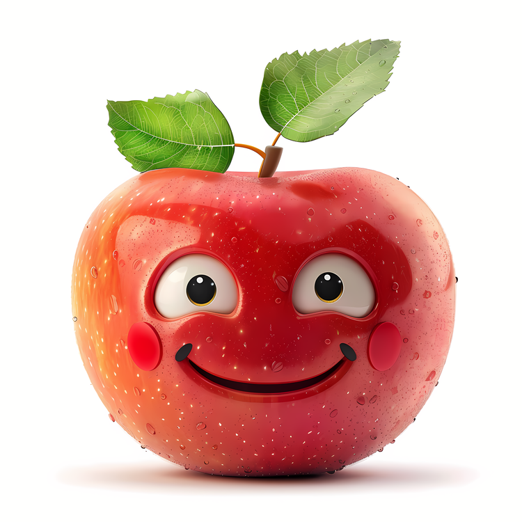 3d Cartoon Fruit,Smiling Apple,Happy Apple