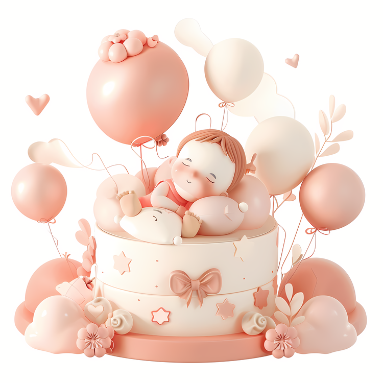 Newborn,Pink Cake,Balloons