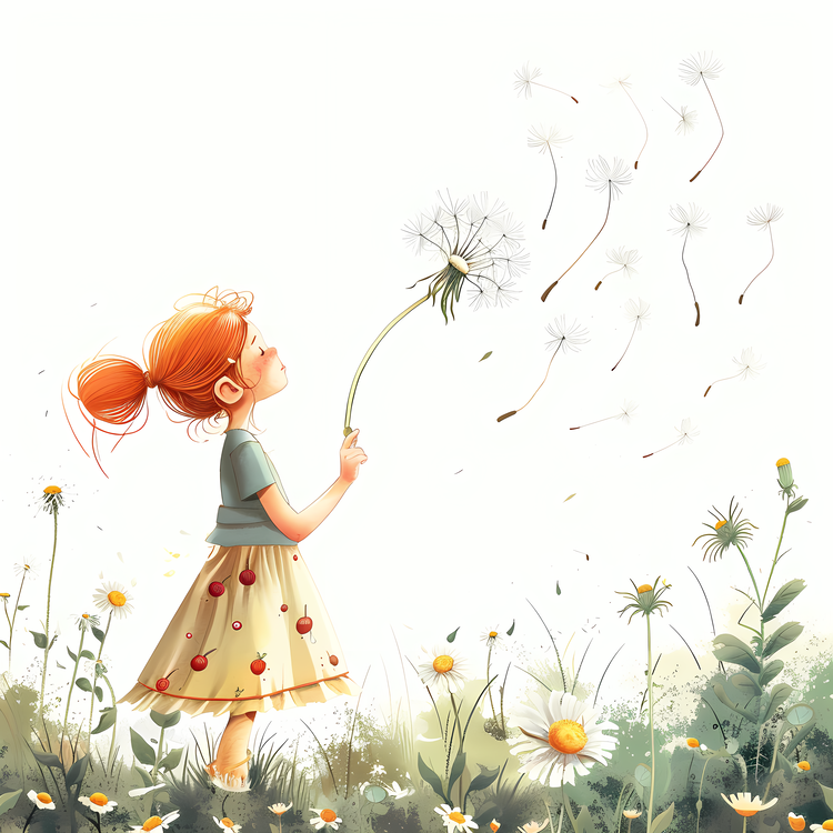 Dandelion,Girl,Blowing Seeds
