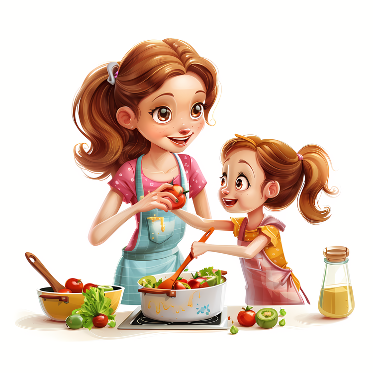 Mom,Daughter,Cooking