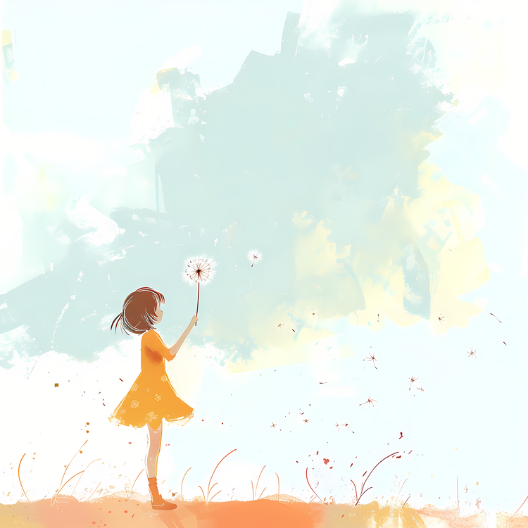 Dandelion,Girl,Wind Blowing
