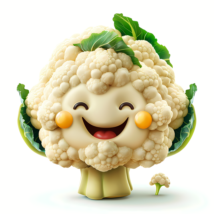 3d Cartoon Vegetable,Cauliflower,Happy