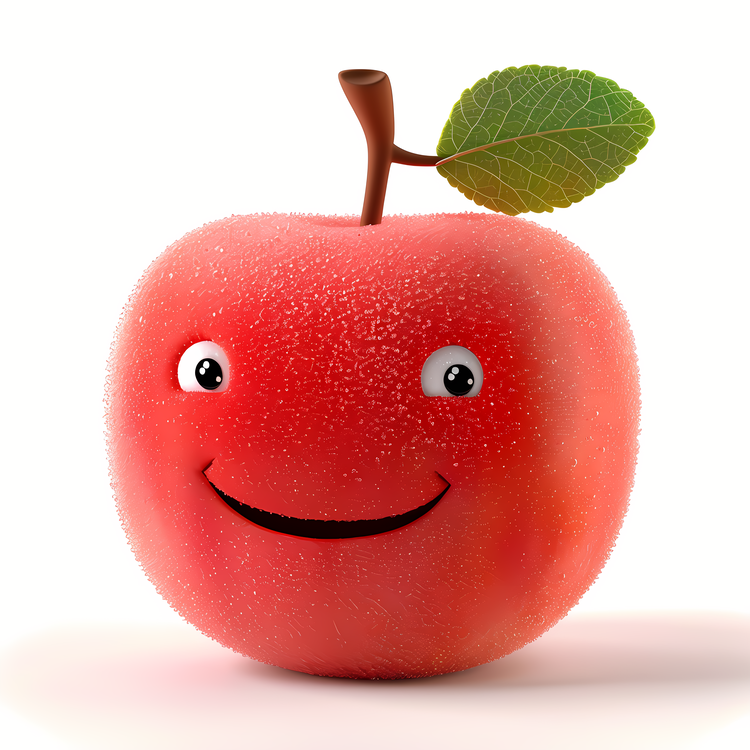 3d Cartoon Fruit,Happy Red Apple,Apple With Leaf