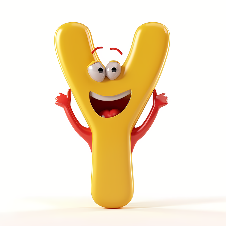 3d Cartoon Alphabet,Yellow Character,Smiling Character