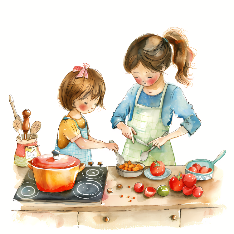 Mom,Daughter,Cooking