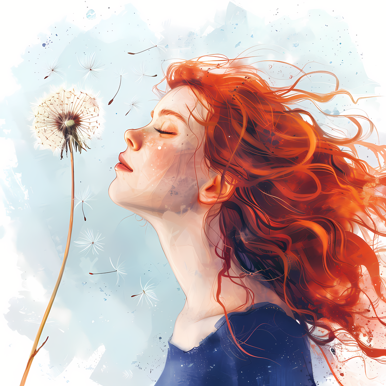 Dandelion,Red Hair,Watercolor