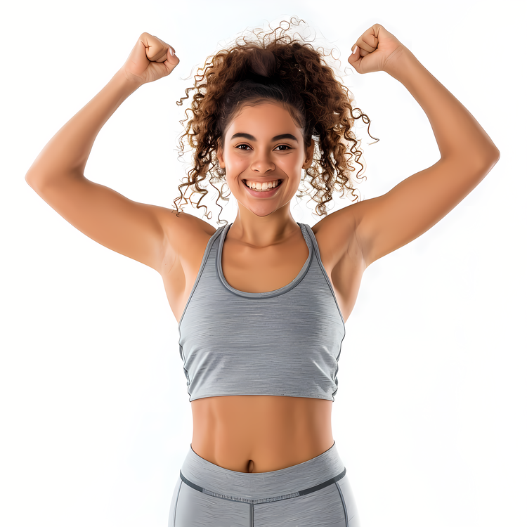 Female Athlete,Celebrating,Fit Woman With Muscular Arms