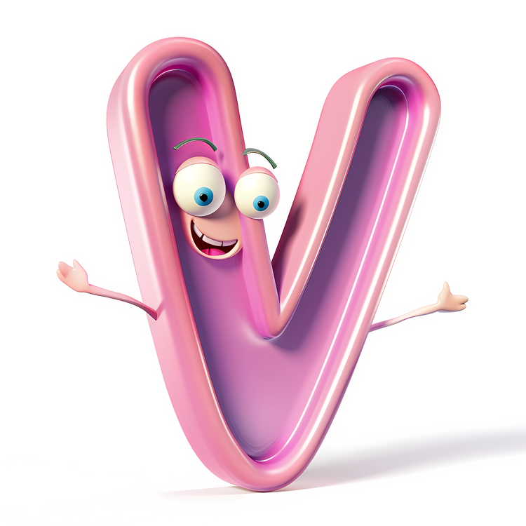 3d Cartoon Alphabet,Pink Letter,Smiling Letter