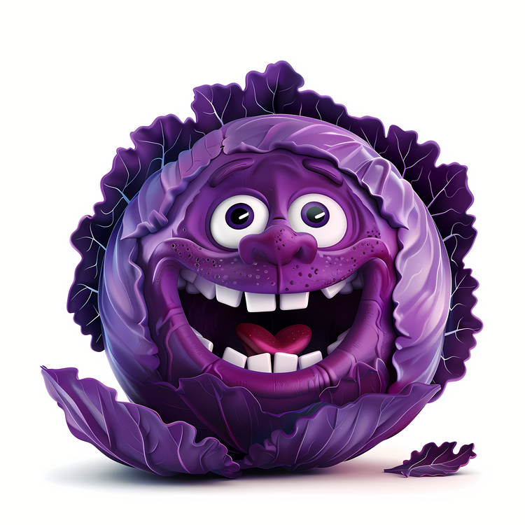 3d Cartoon Vegetable,Purple Cabbage,Grinning