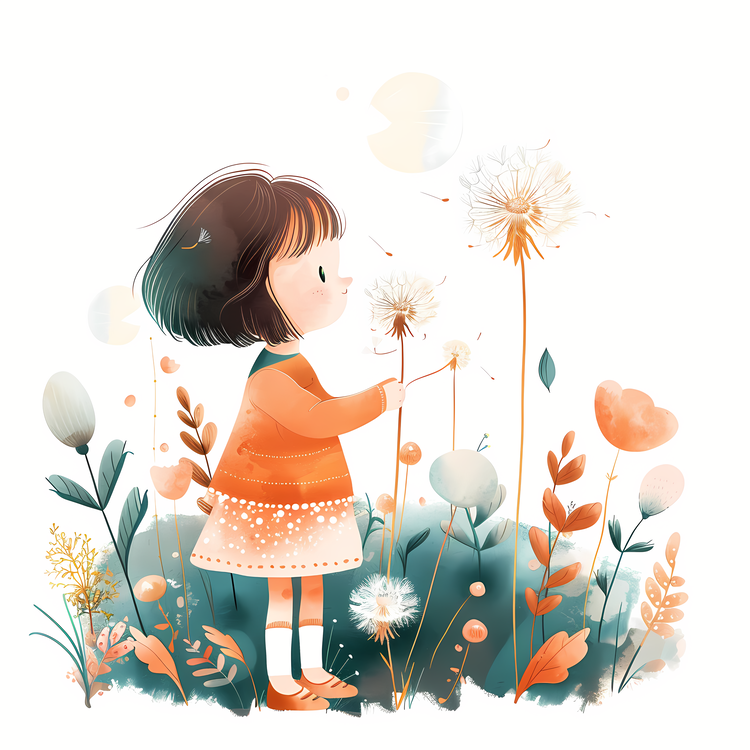Dandelion,Girl,Flowers