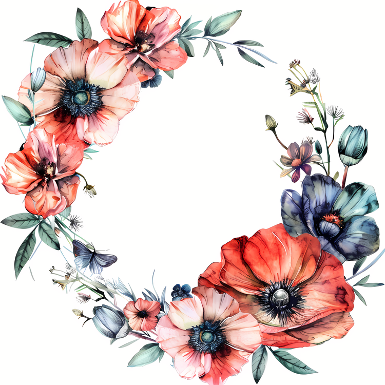 Mothers Day,Floral Wreath,Red And Blue Flowers