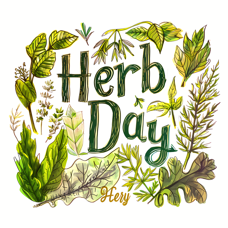 Herb Day,Hand Drawn Leaves,Greenery