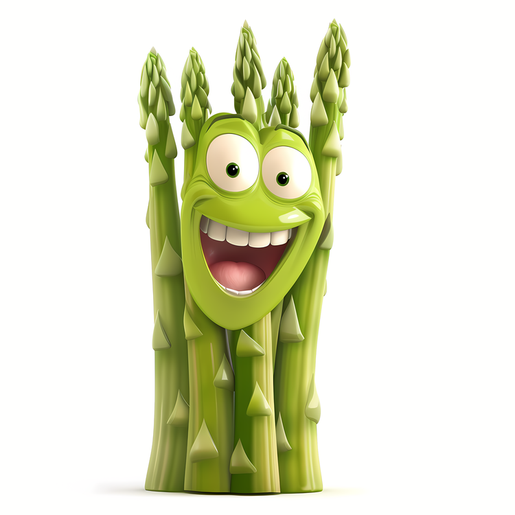 3d Cartoon Vegetable,Green Asparagus,Happy Asparagus