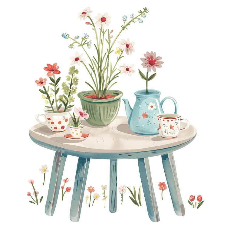Garden Table,Table,Potted Flowers