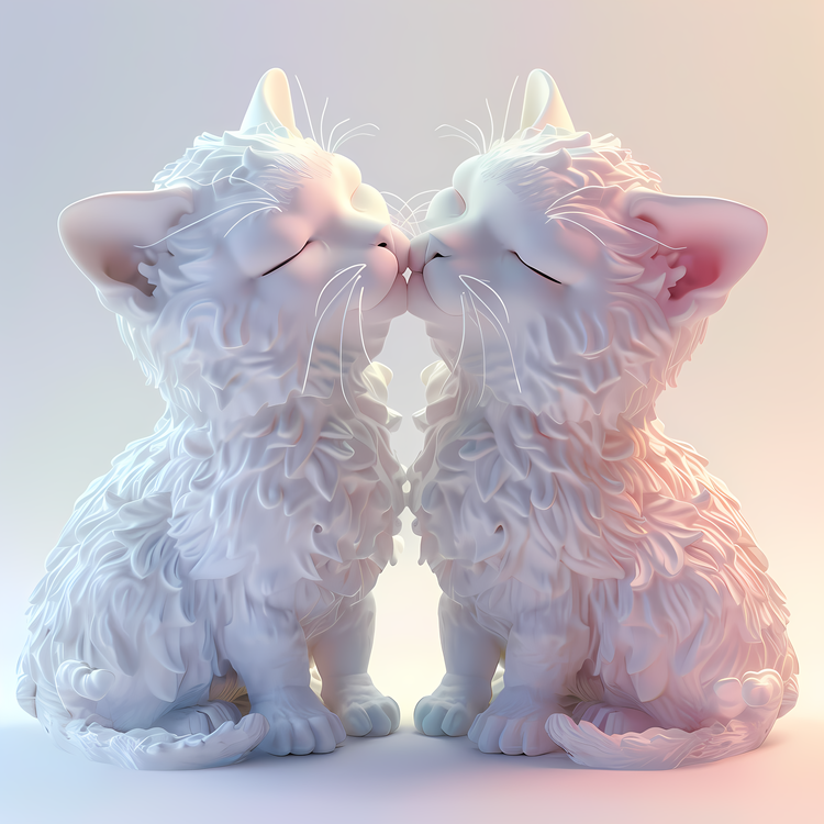 Kissing,Animal,2d White Kittens