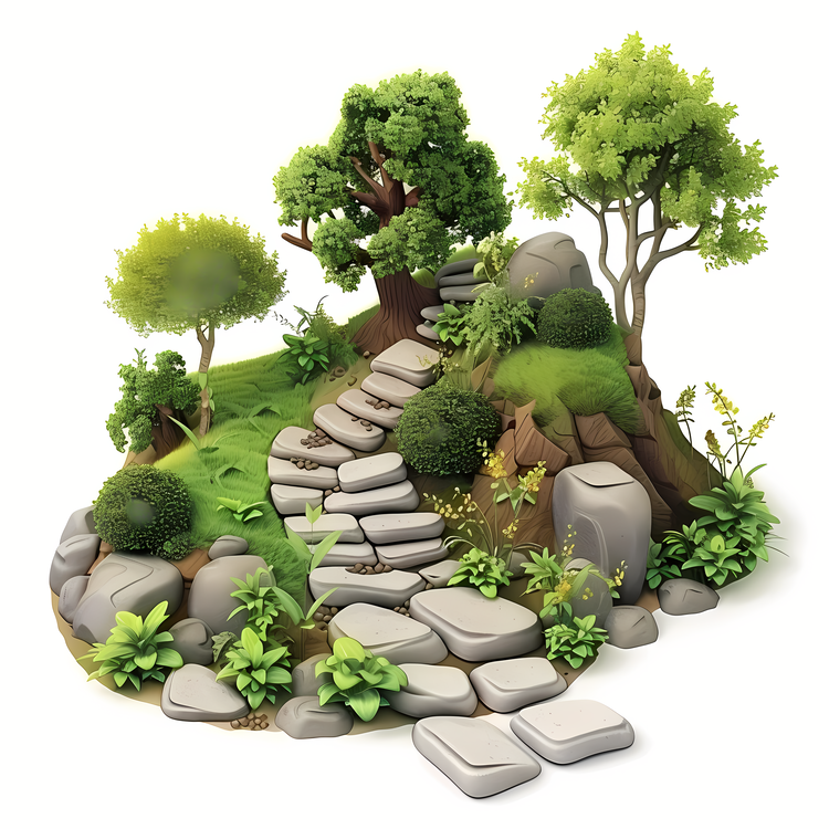 Garden Design,Stone Pathway,Trees