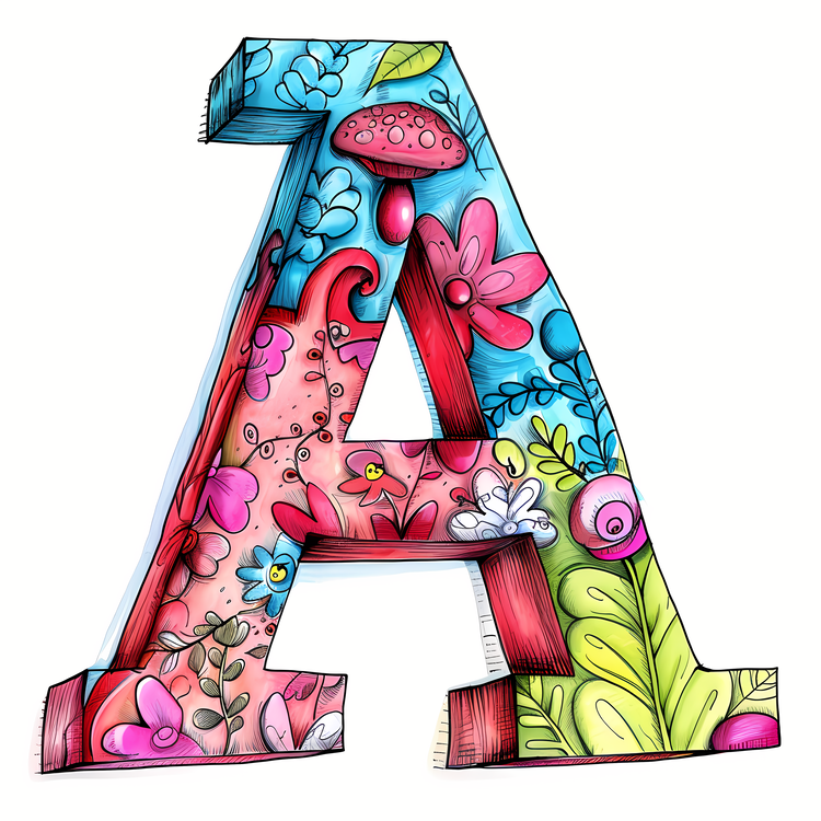 3d Cartoon Alphabet,Colorful,Floral