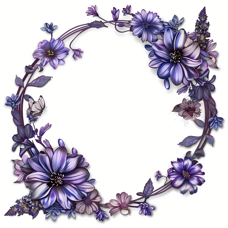 Summer Frame,Floral Wreath,Purple Flowers
