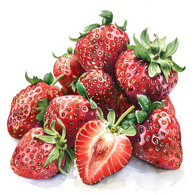 Strawberries,Fruit,Watercolor