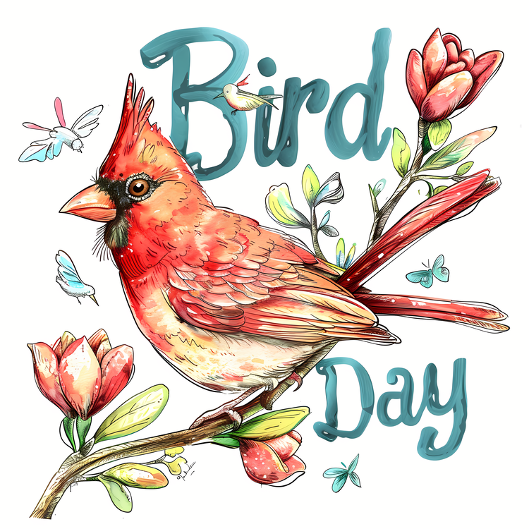 Bird Day,Cardinal,Watercolor