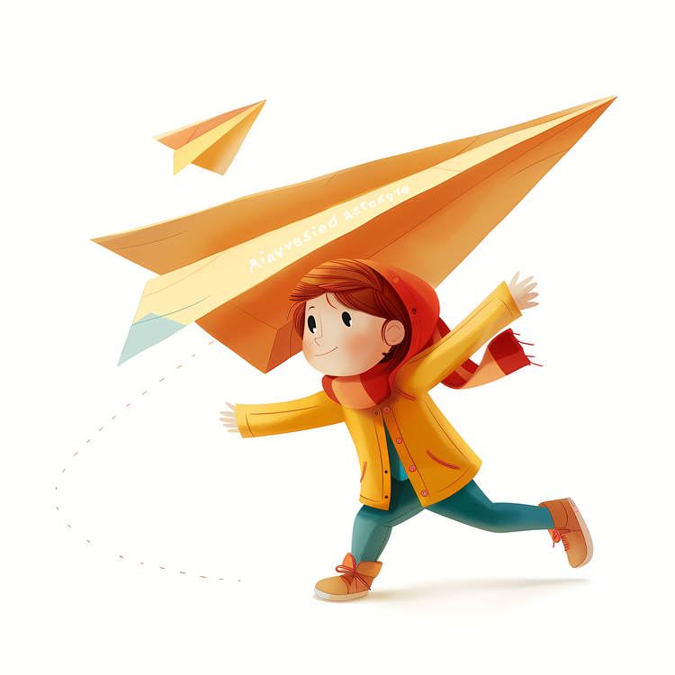 Paper Airplane,Yellow Coat,Girl Running