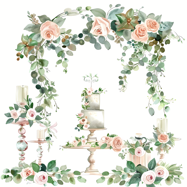 Wedding Decoration,Watercolor,Wedding Cake