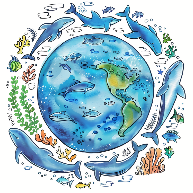 World Oceans Day,Watercolor,Ocean