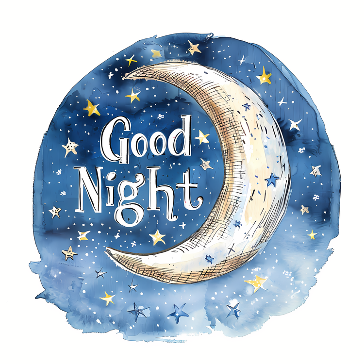 Good Night,Watercolor,Moon