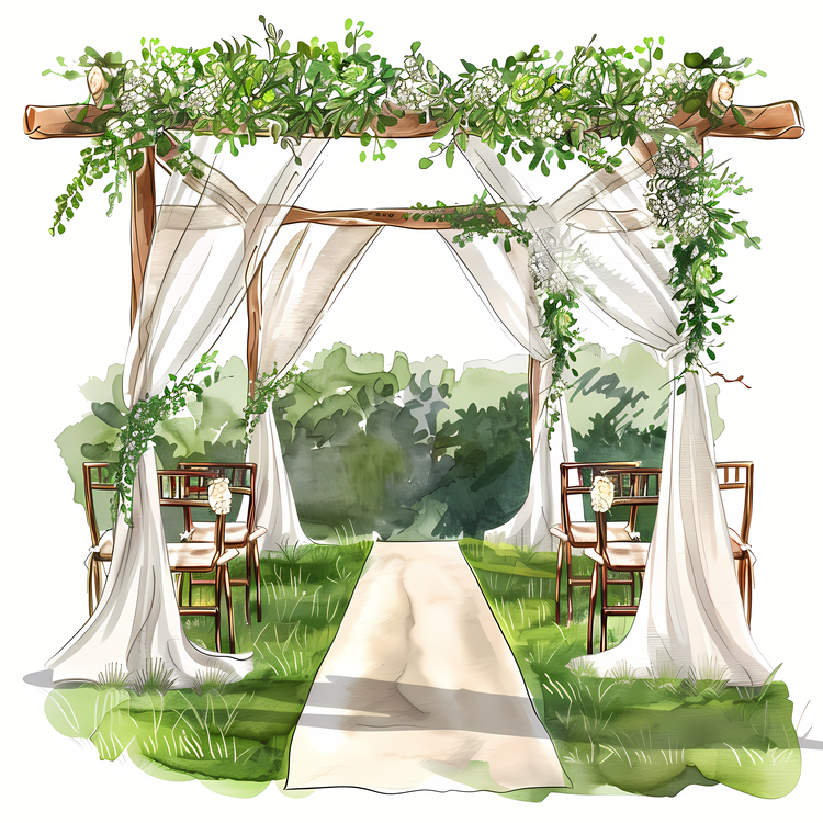 Outdoor Wedding,Watercolor,Wedding Ceremony
