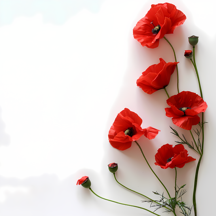 Memorial Day,Red Poppy Flowers On A White Background,Poppies On A Vase