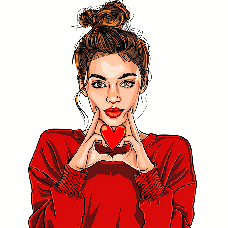 Heart Gesture,Woman,Red Sweater