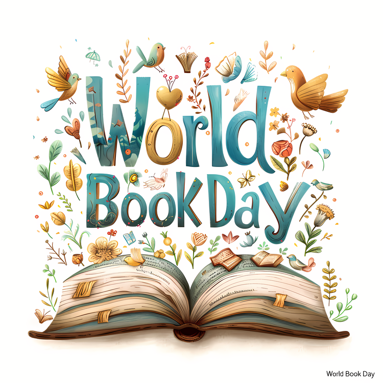 World Book Day,Open Book With Words,Books And Flowers
