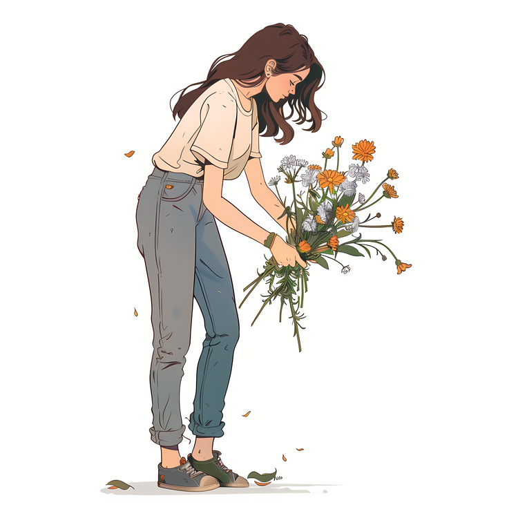 Girl,Flower,Bouquet Of Flowers