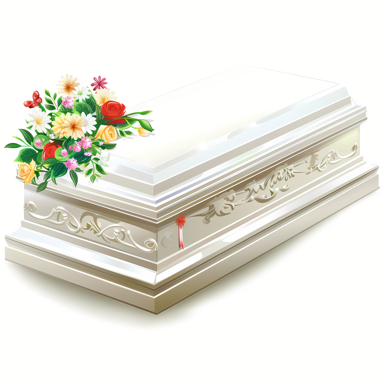 Funeral,White Casket With Flowers,Funeral Arrangement