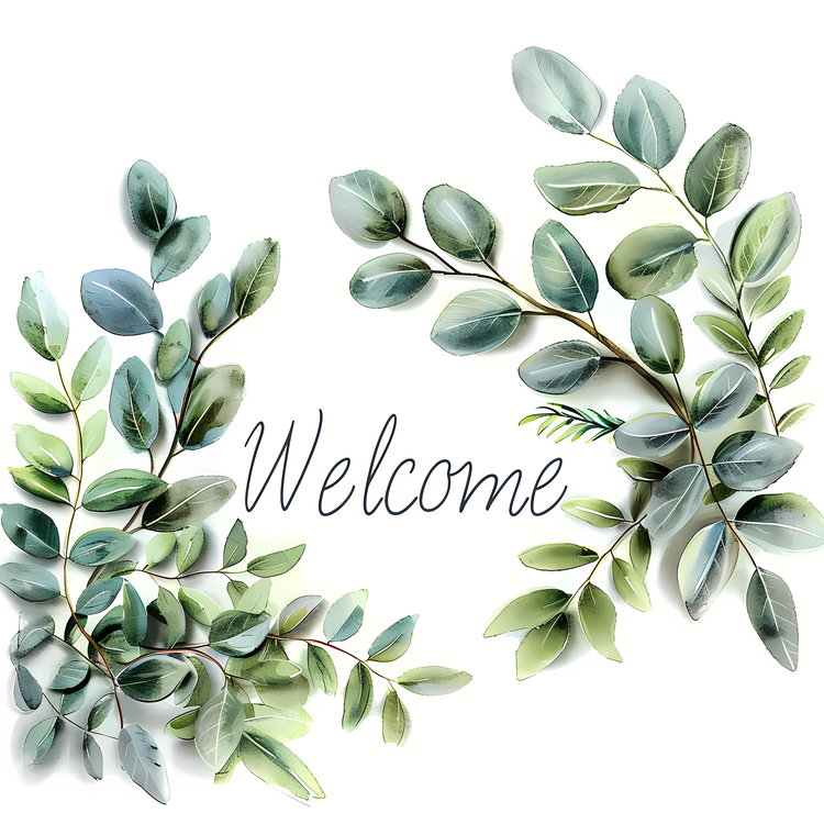 Welcome,Watercolor Floral Wreath,Botanical Frame
