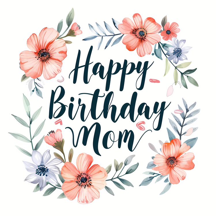 Happy Birthday Mom,Flowers,Watercolor