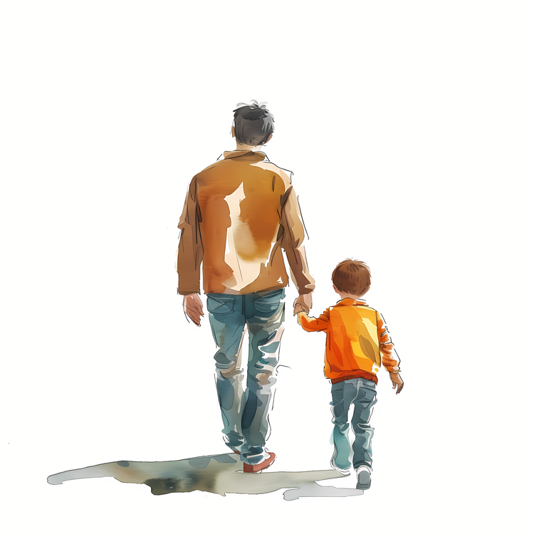 Fathers Day,Father And Son Back View,Watercolor