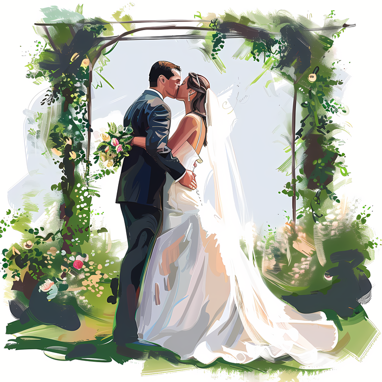 Outdoor Wedding,Bridal Kiss,Wedding Portrait
