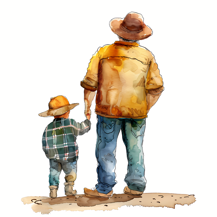Fathers Day,Father And Son Back View,Painting