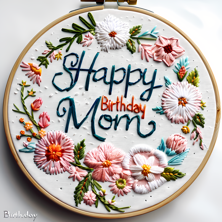 Happy Birthday Mom,Flowers,Embroidery